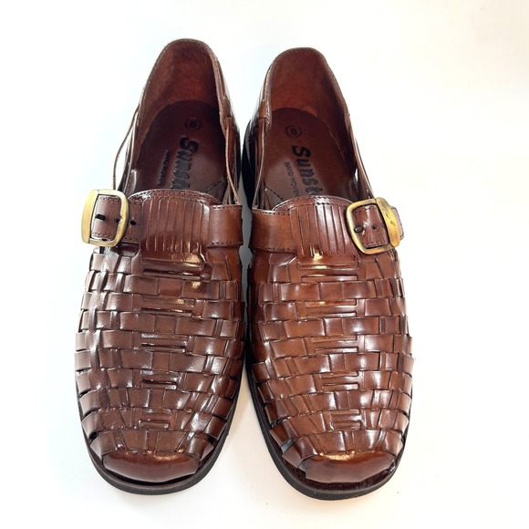Sunsteps Brown Woven Leather Huarache Sandals Buckle Loafers Mens Size 8 main image 4